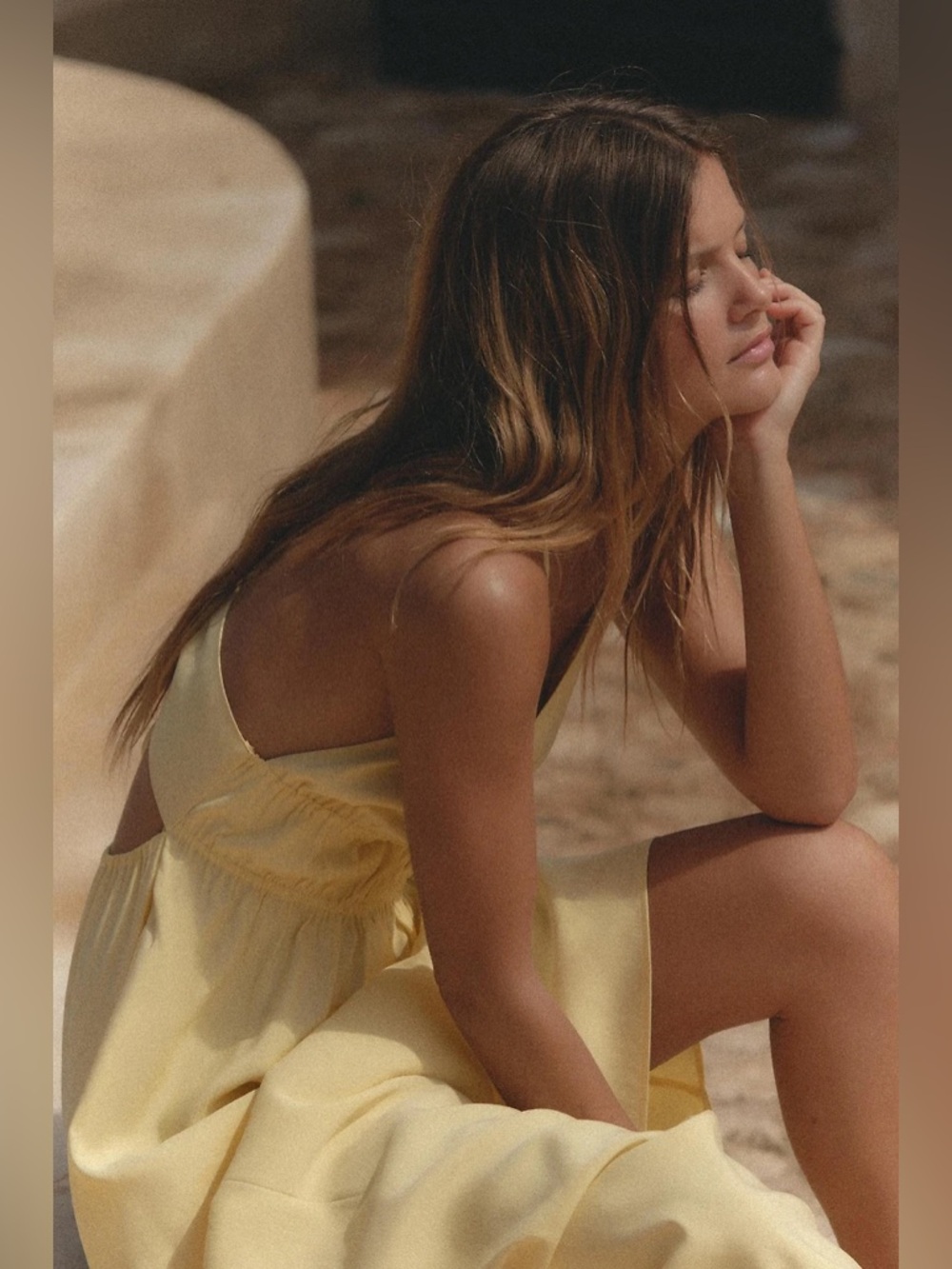 Zara Butter Yellow Bohemian Halter Cotton Maxi Dress - Picture 9 of 12